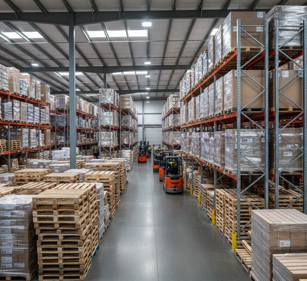 Pallet delivery truck loading at San Diego Pallets facility